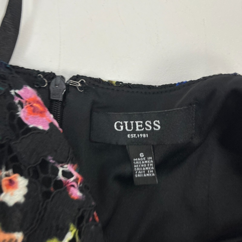 Guess Trumpet Dress Black Multicolor Floral Lace Sz 6 Y2K Romantic Whimsy - Picture 10 of 16